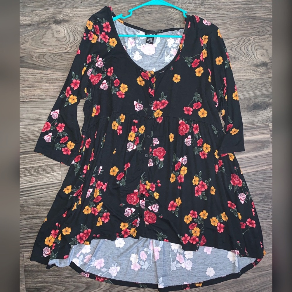 Torrid Black Floral Babydoll Top